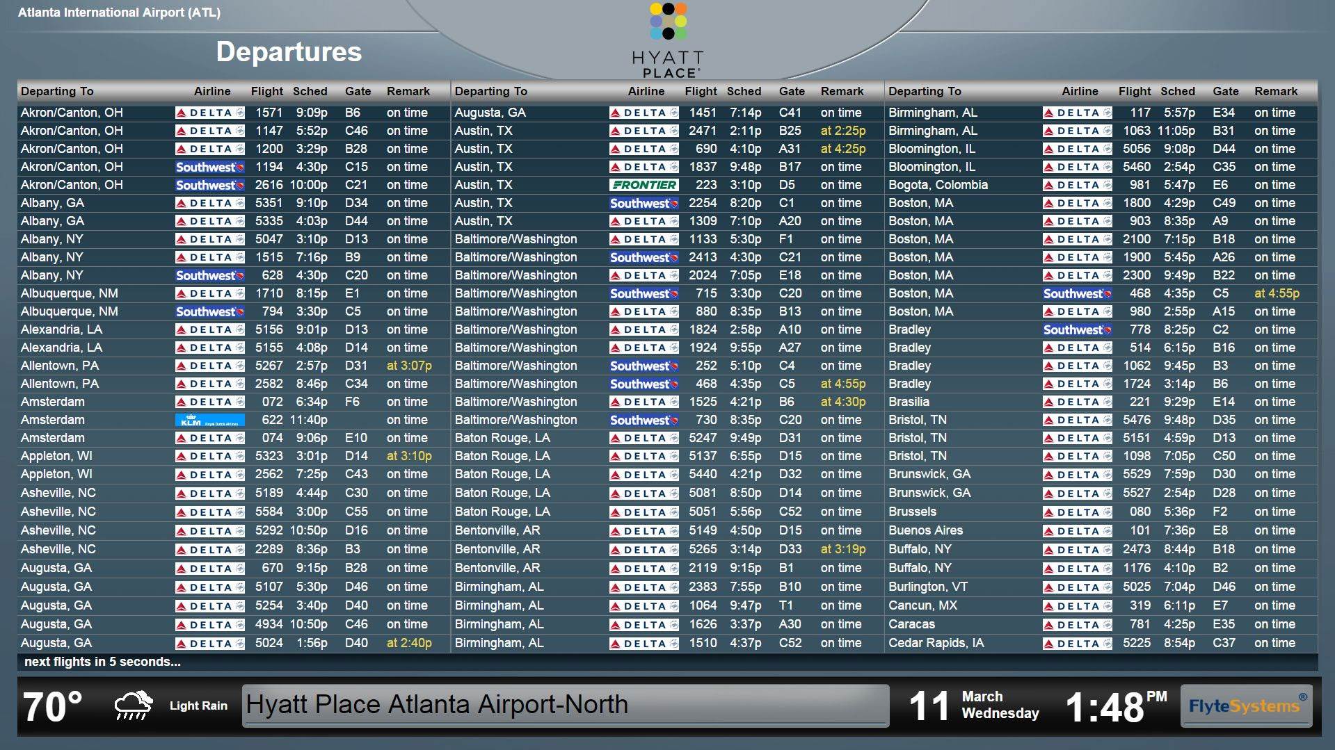 Hyatt Place Atlanta Airport North Gets Travel-Savvy with FlyteBoard Hotel Flight Information Display